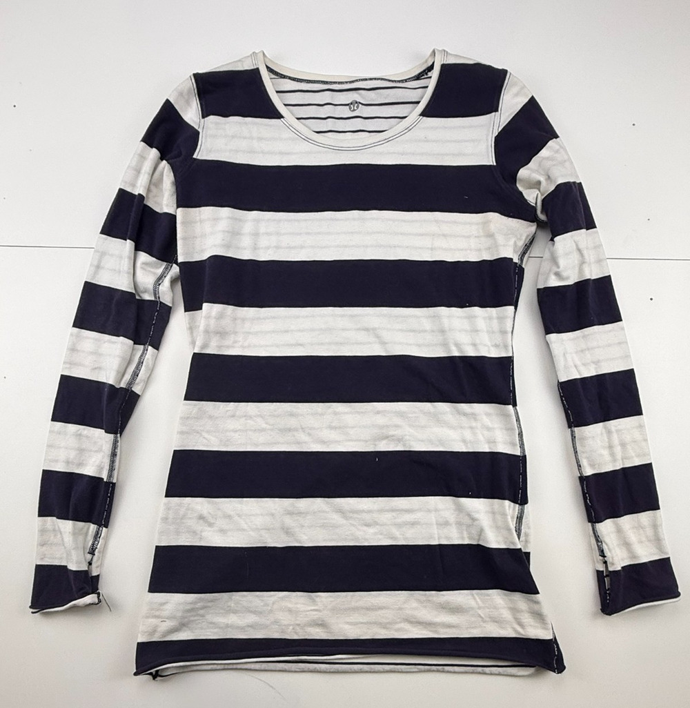 Lululemon Womens XS S Reversible Striped Long Sleeve Shirt Black White Yoga